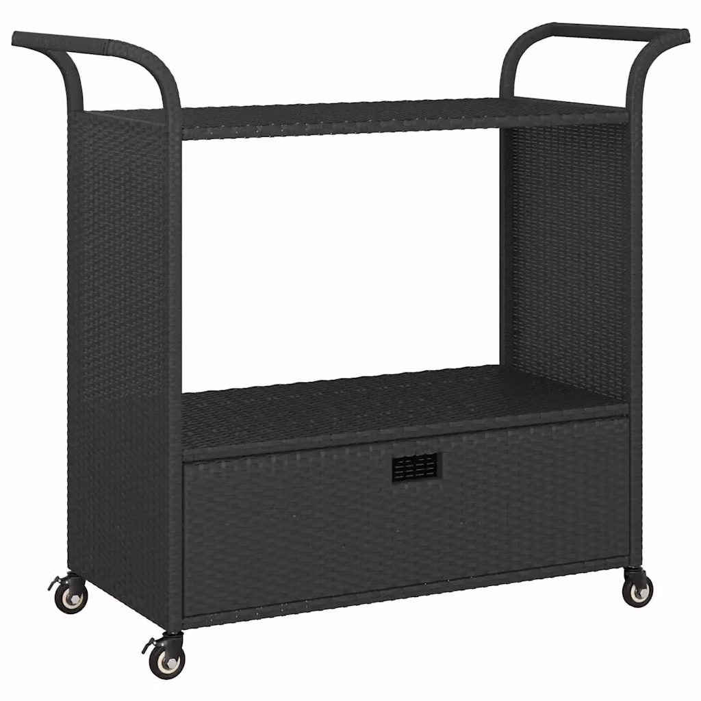 Carrello da Bar vidaXL in Polyrattan e Metallo Nero con Cassetto e Ruote L/P/H: 100 x 45 x 97 cm – 2