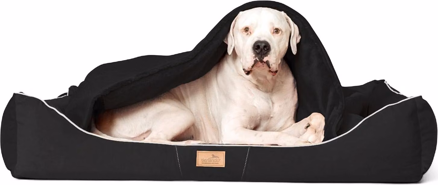 tierlando® Letto ortopedico per cani RUDOLPH incl. copertura protettiva con coperta per cani - Dimensioni: 130x100cm | Colore: 03 Nero