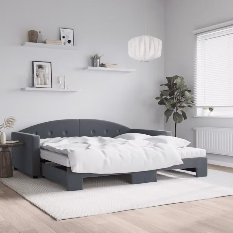 vidaXL Divano Letto Estraibile in Velluto Grigio con Materasso L/P: 222 x 110 x 75 cm
