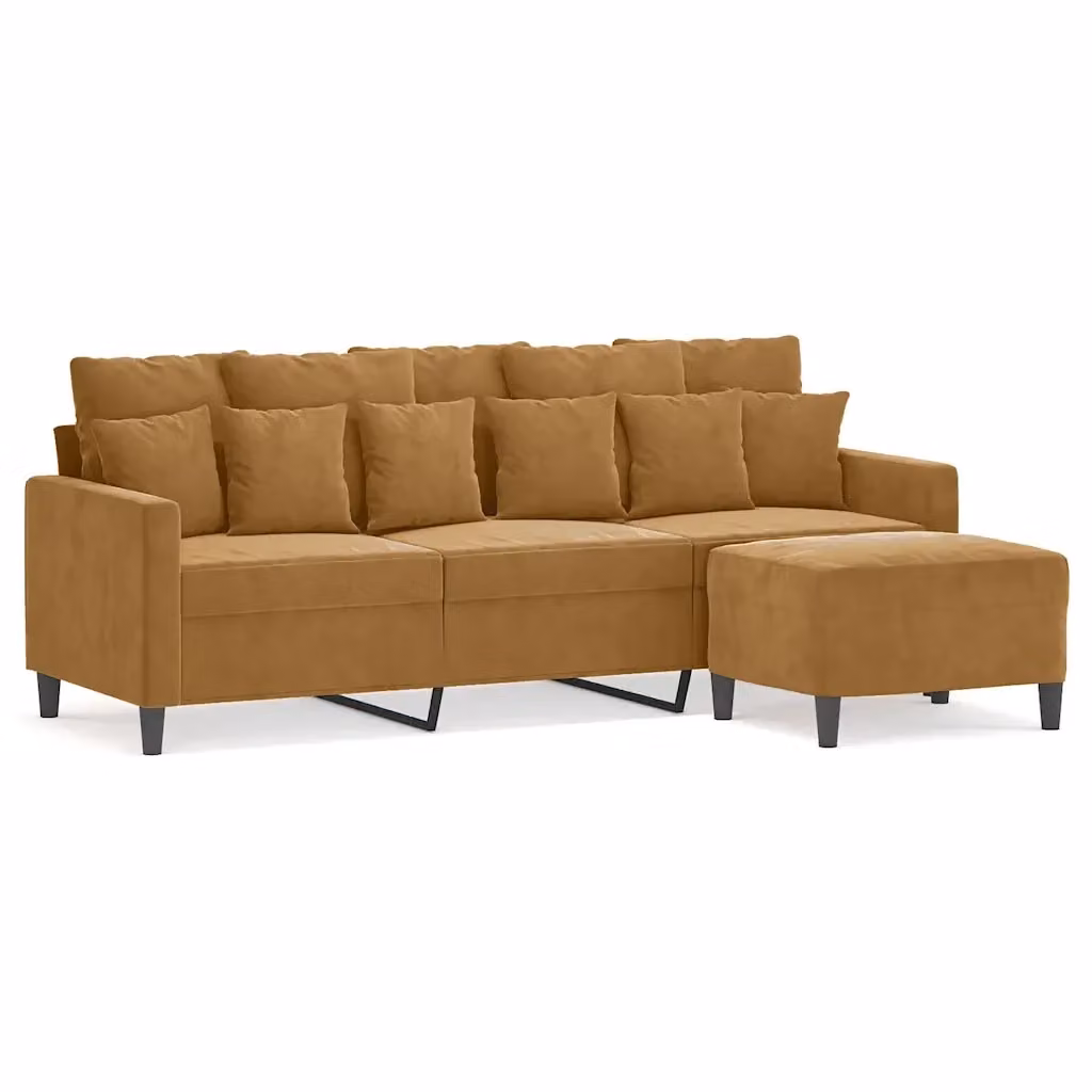 vidaXL Divano a 3 Posti con Poggiapiedi Marrone in Velluto Moderno L: 198 cm – 2