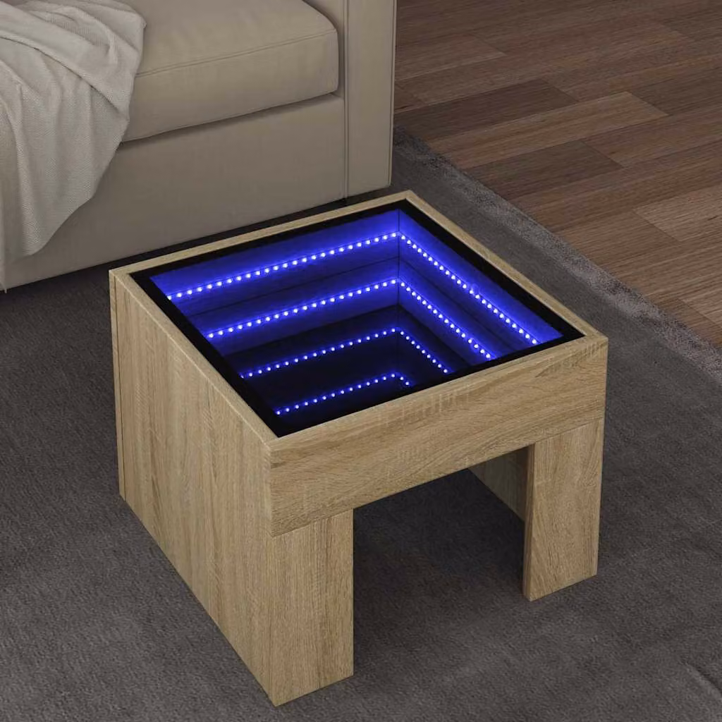 vidaXL Tavolino da Salotto Moderno con LED Infinity in Rovere Sonoma, L/P/H: 40 x 40 x 30 cm