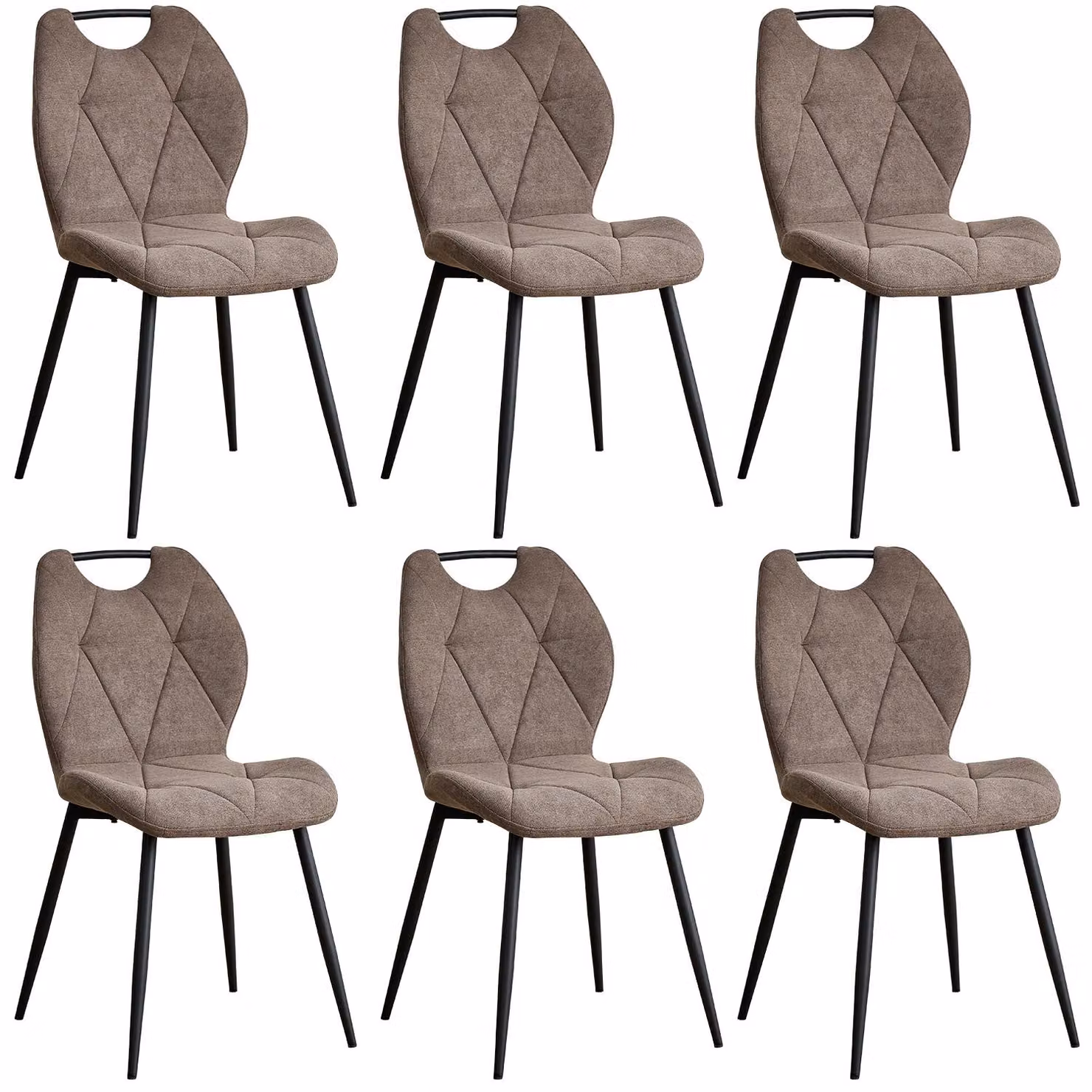 Sedie da pranzo - Set da 6 - Velluto - Imbottite - Design moderno - Gambe in metallo - Marrone