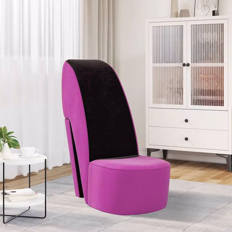 Poltrona moderna a forma di scarpa con tacco alto vidaXL in velluto viola e nero
