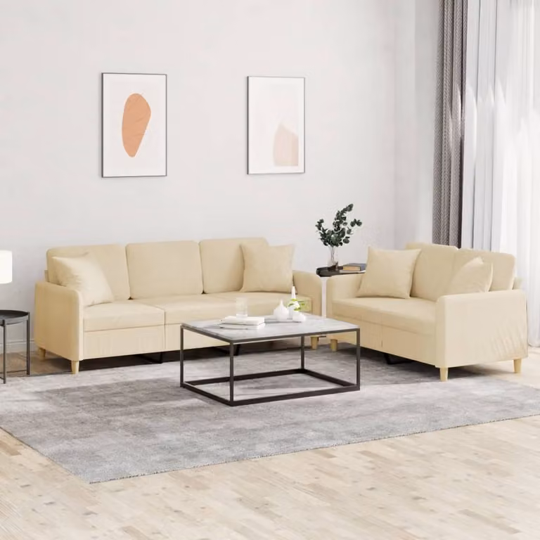 Maison Exclusive - Set divano a 2 posti con cuscini in tessuto color crema