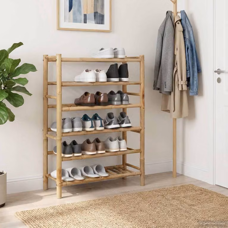 Scarpiera moderna vidaXL in bambù naturale, colore beige/marrone, L: 68 cm, P: 28 cm, H: 96 cm