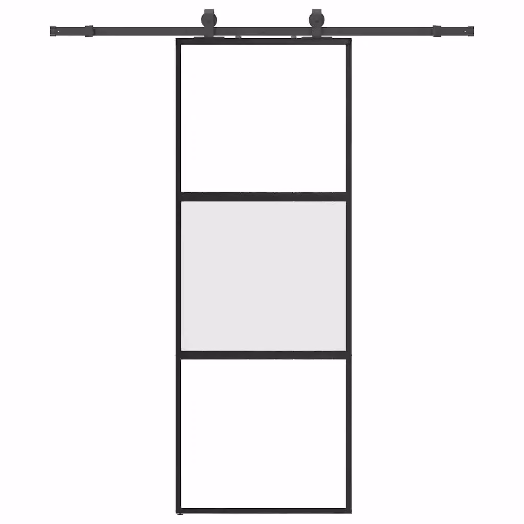 Porta Scorrevole Moderna vidaXL in Vetro Trasparente e Alluminio con Ferramenta Nera L: 76 cm, H: 205 cm – 2