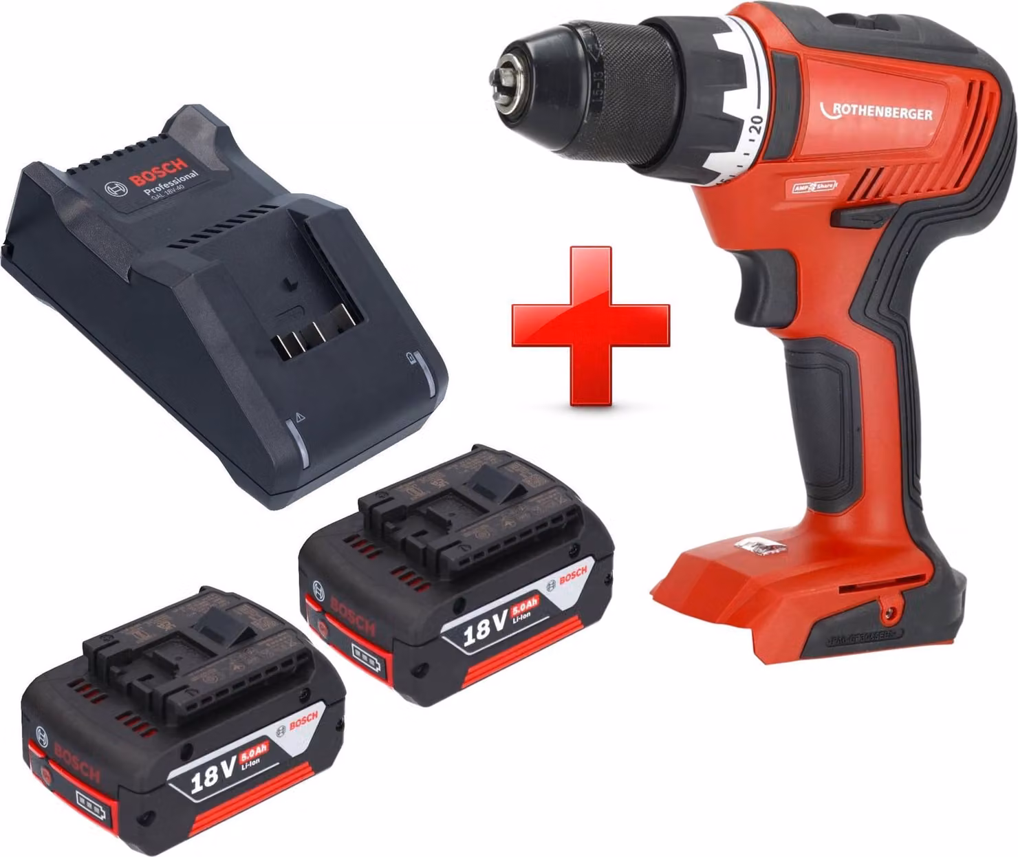 Trapano avvitatore a batteria Rothenberger RO DD55 18 V 55 Nm Brushless AMPShare + 2x batteria 5,0 Ah + caricabatteria