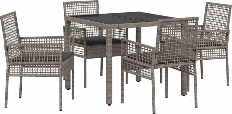 Set da Pranzo per Giardino 5 pcs Grigio polyrattan