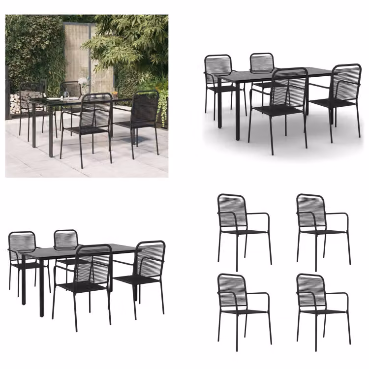 vidaXL set da pranzo da giardino 5 pezzi in acciaio e corda di cotone nera - set da pranzo da giardino - set da pranzo da giardino - set di mobili da giardino
