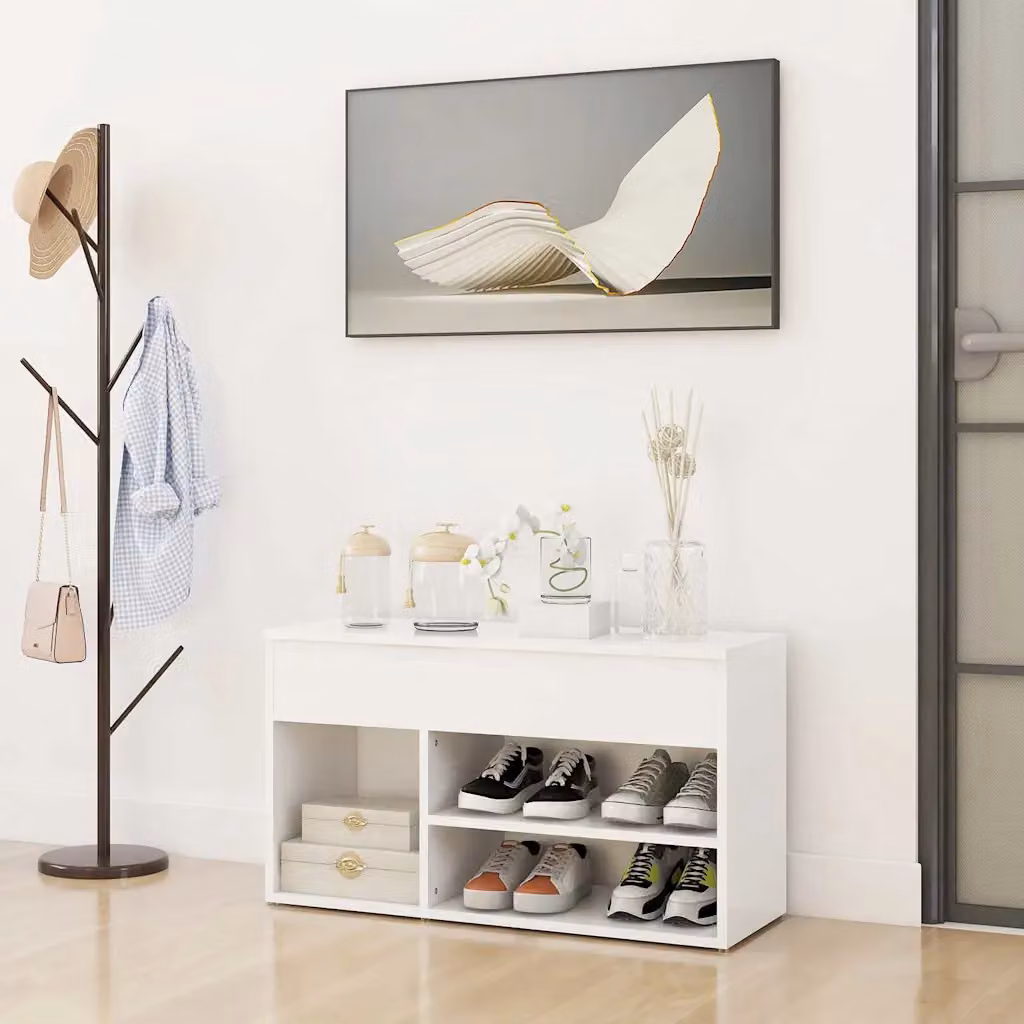 Panca porta scarpe vidaXL bianca con dettagli oro in legno e MDF L 80 cm x P 30 cm x H 45 cm