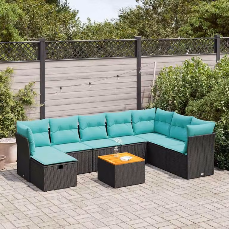 Maison Exclusive - Set da giardino 9 pezzi con cuscini in polyrattan nero