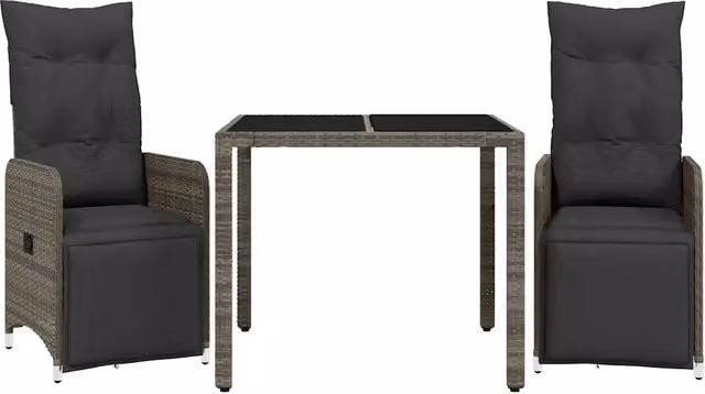 Set Bistr¨° da Giardino 3 pz | Set Salotto da Giardino con Cuscini in Polyrattan Grigio