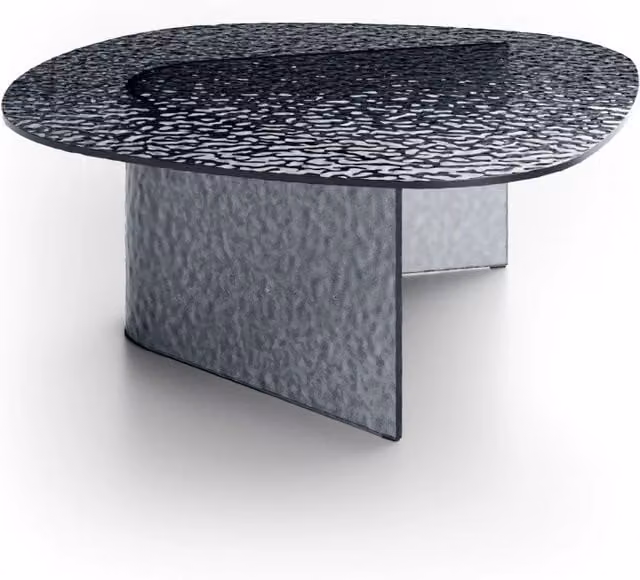 Tavolino da salotto Fold Big - Struttura e top in vetro martellato fumé, design moderno geometrico quadrato 90x90x35 cm - Artigianale