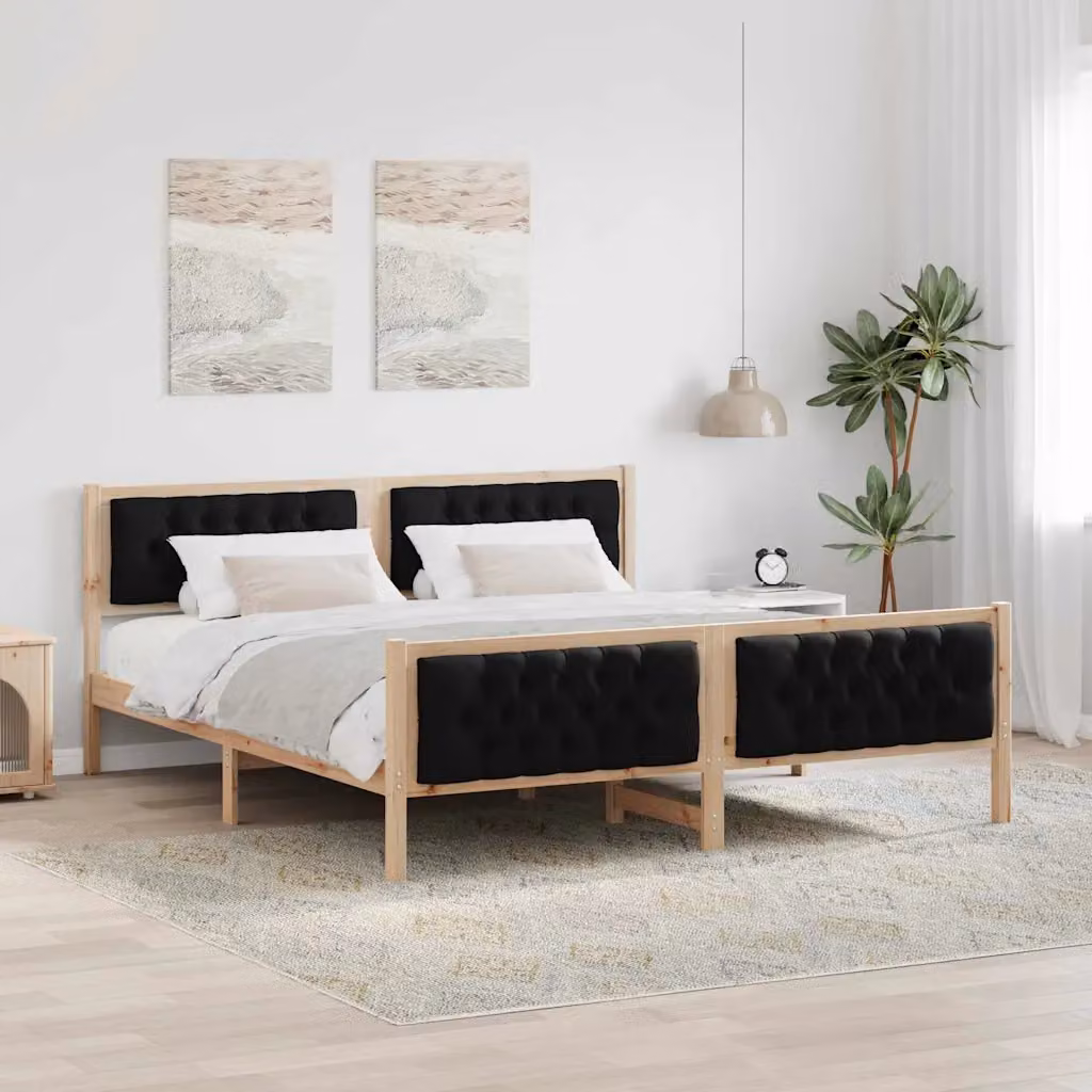 Struttura del letto vidaXL in pino massello nero 160 x 200 cm – 1