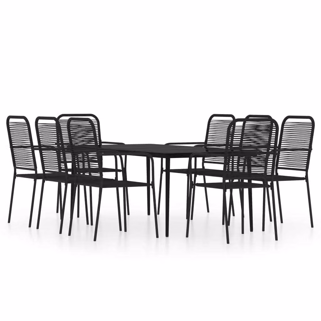 Set da Pranzo per Giardino 9 pz con Cuscini Nero