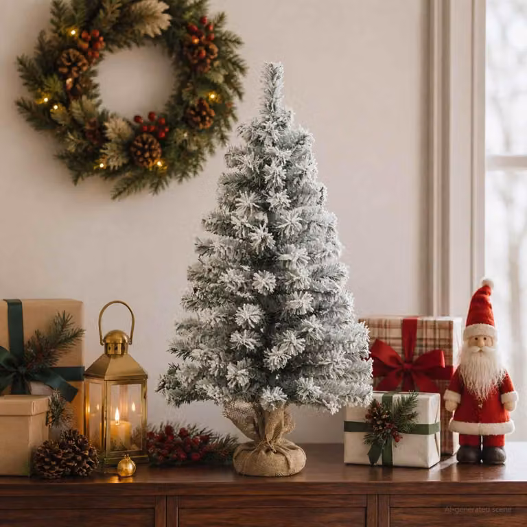 Albero di Natale in miniatura, 45 cm, in PVC, verde e bianco
