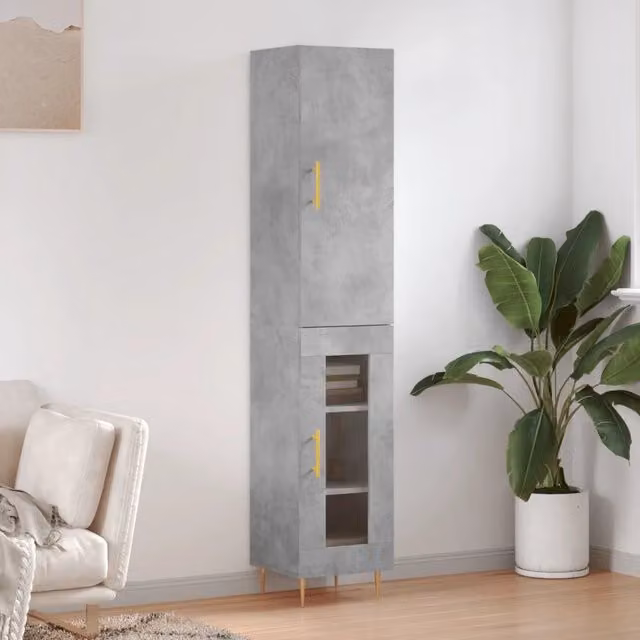 Credenza-Buffet-Armadio da cucina Grigio Cemento 34,5x34x180 cm in Legno Multistrato 777929