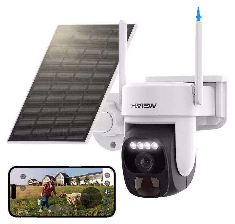 Telecamera di sicurezza, 3 MP, alimentata a batteria, alimentata a energia solare, connettività 4G, visione notturna a colori