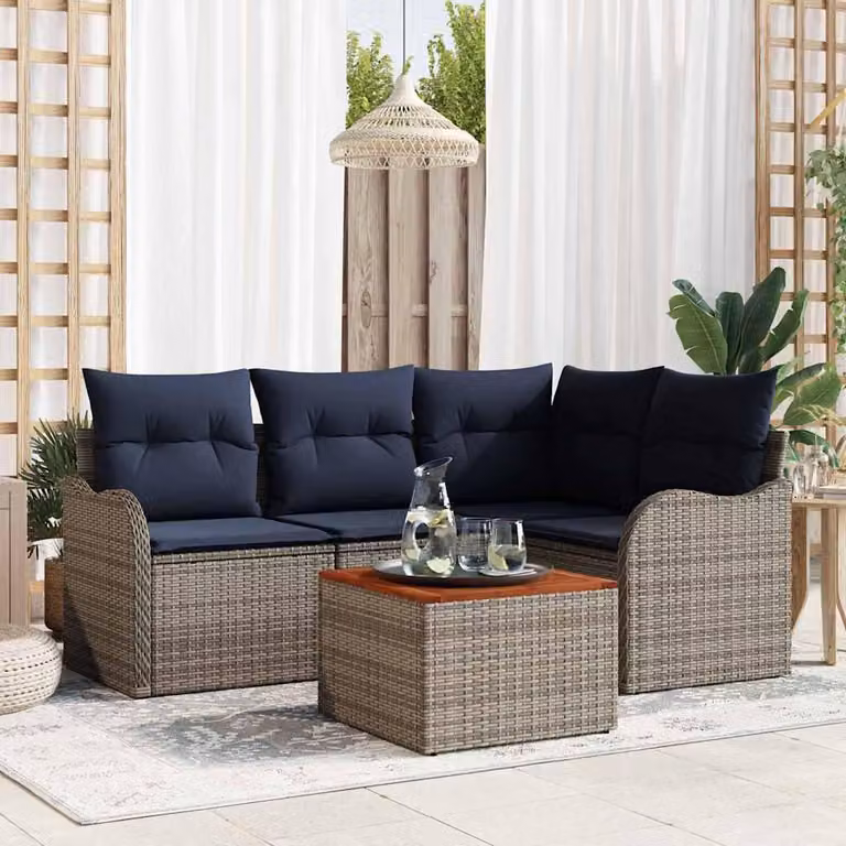 Maison Exclusive - Set da giardino composto da 5 pezzi, divano, colore grigio, realizzato in rattan sintetico