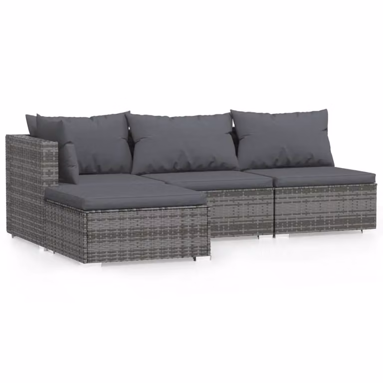 Set Divani da Giardino 4 pz con Cuscini in Polyrattan Grigio