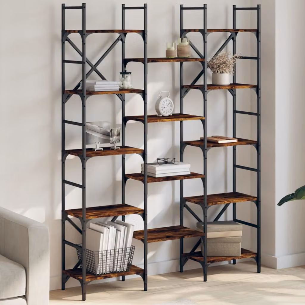 Libreria vidaXL in stile industriale in legno e metallo, colore Rovere Fumo, L 127,5 x P 28,5 x H 172,5 cm