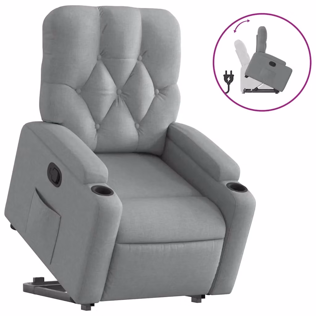 Poltrona Alzapersona Reclinabile vidaXL in Tessuto Grigio con Assistenza Elettrica per Senior – 2