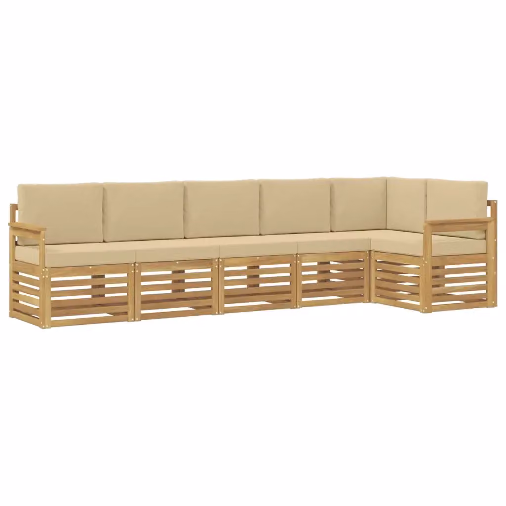 Set di divani da esterno vidaXL a forma di L composto da 6 pezzi in legno di acacia con cuscini bianchi e beige – 2