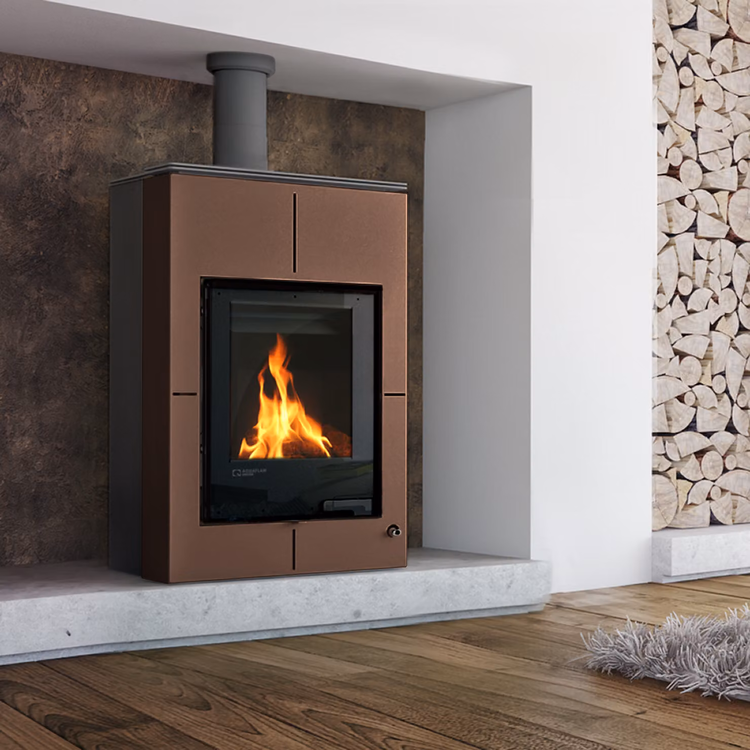 Termocamino HS FLAMINGO AQUAFLAM VARIO SAPORO 11/5 kW - marrone - controllo elettronico