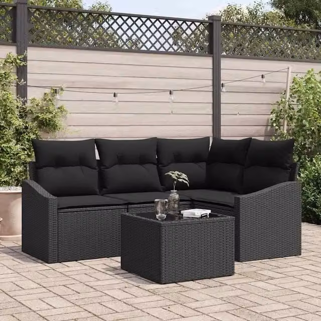 Set di divani 5 pz Nero polyrattan 3346713