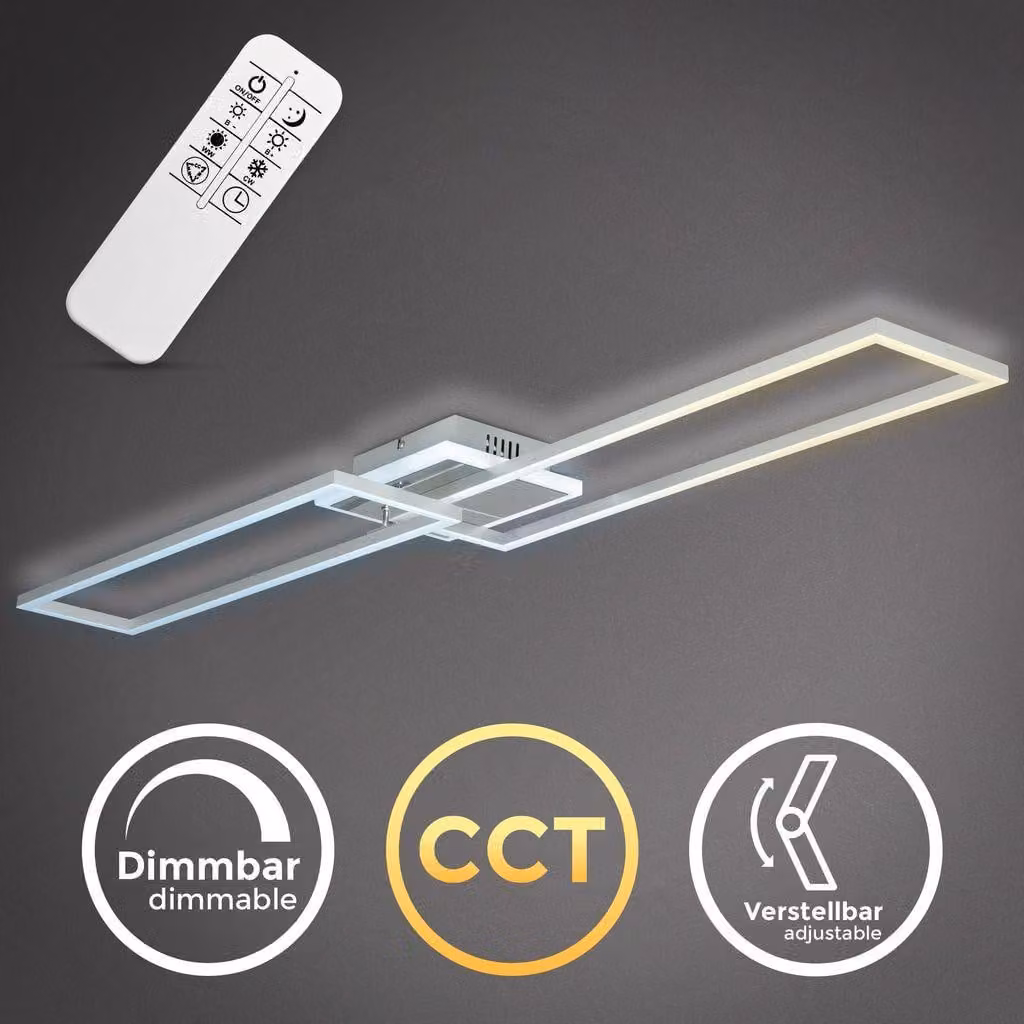 B.K.Licht Plafoniera LED dimmerabile con telecomando, CCT luce calda, neutra, fredda, LED integrati 40W 5200Lm, 1cornice orientabile, lampadario con timer e funzione luce notturna, 110x24,8x8cm
