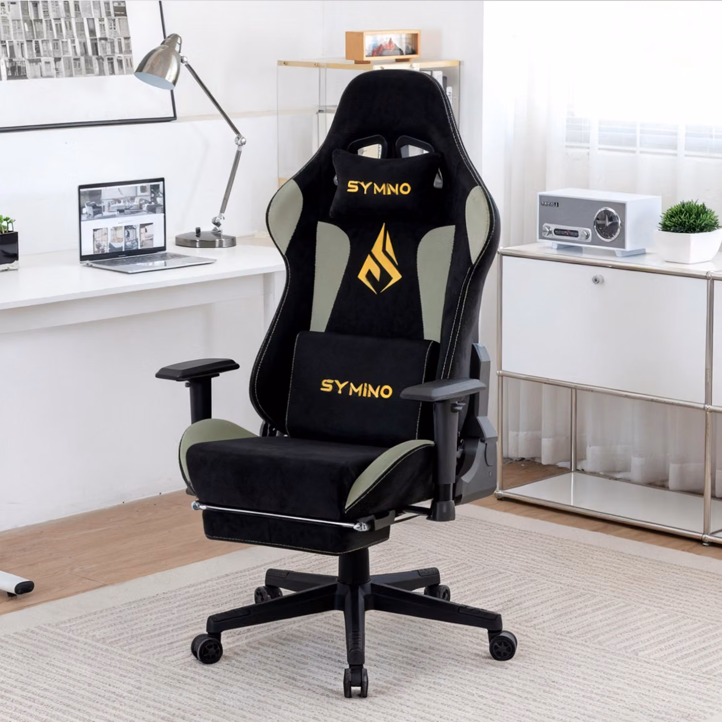 Sedia da gaming - Sedia per videogiochi - Sedia ergonomica per gaming - Sedia da ufficio - Verde scuro - Schienale regolabile da 90° a 167°