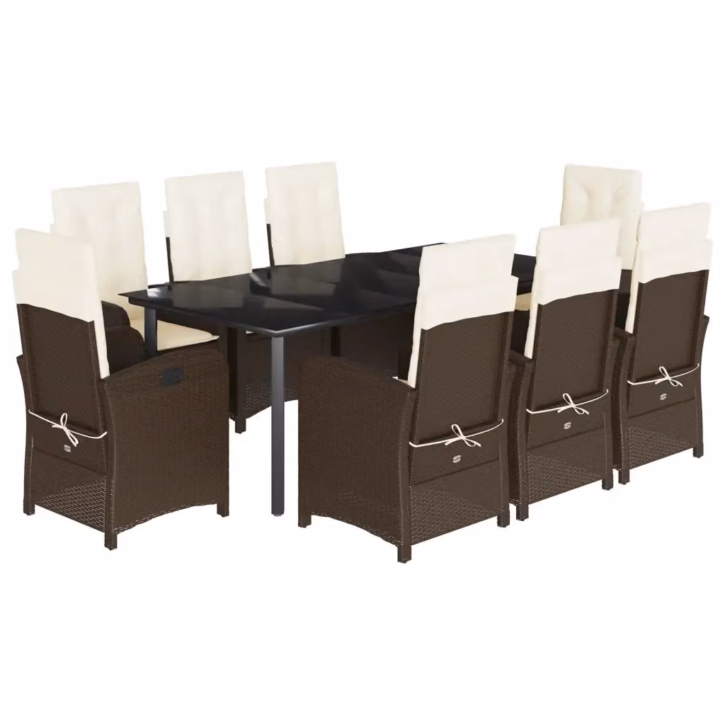 Set da pranzo da giardino moderno vidaXL in polyrattan marrone con 9 pezzi e cuscini – 2