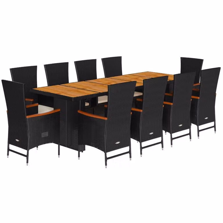 Set da Pranzo da Giardino 11 pz con Cuscini in Polyrattan Nero