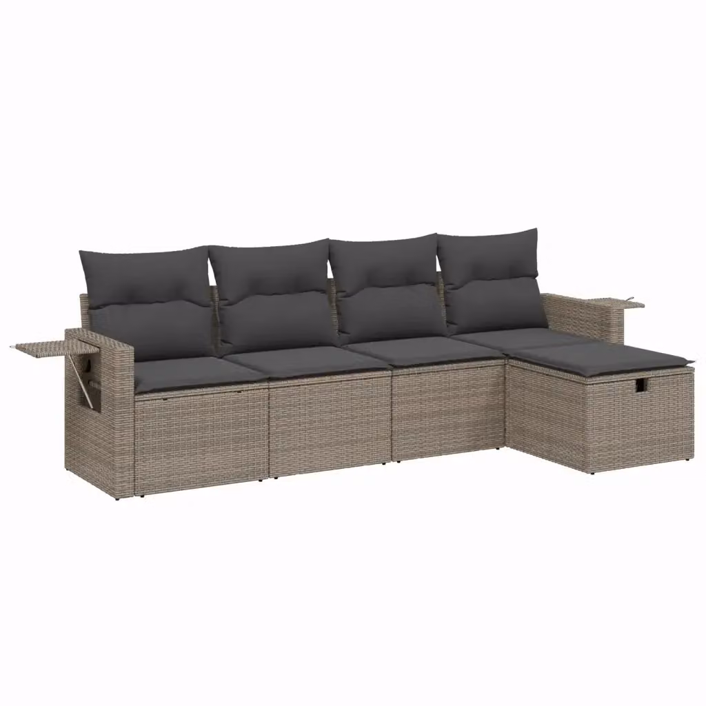 vidaXL Set Divano da Giardino a L 5 pz con Cuscini Grigio in Polyrattan e Acciaio – 2