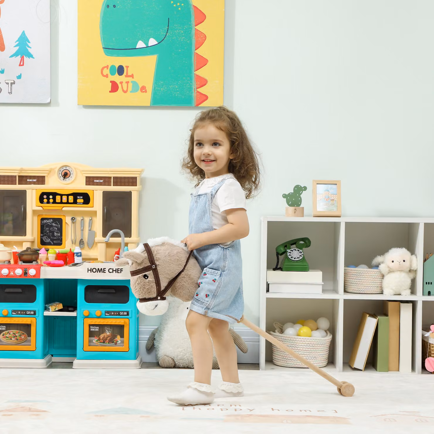 Cavallo con Bastone AIYAPLAY per Bambini 1-3 Anni con Suoni Realistici e Rotelle, Grigio, L 95 x P 25 x H 27 cm – 2
