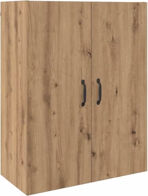 Armadietto a muro moderno in legno rovere marrone con ante a battente e ripiani interni L: 69,5 cm, P: 34 cm, H: 90 cm