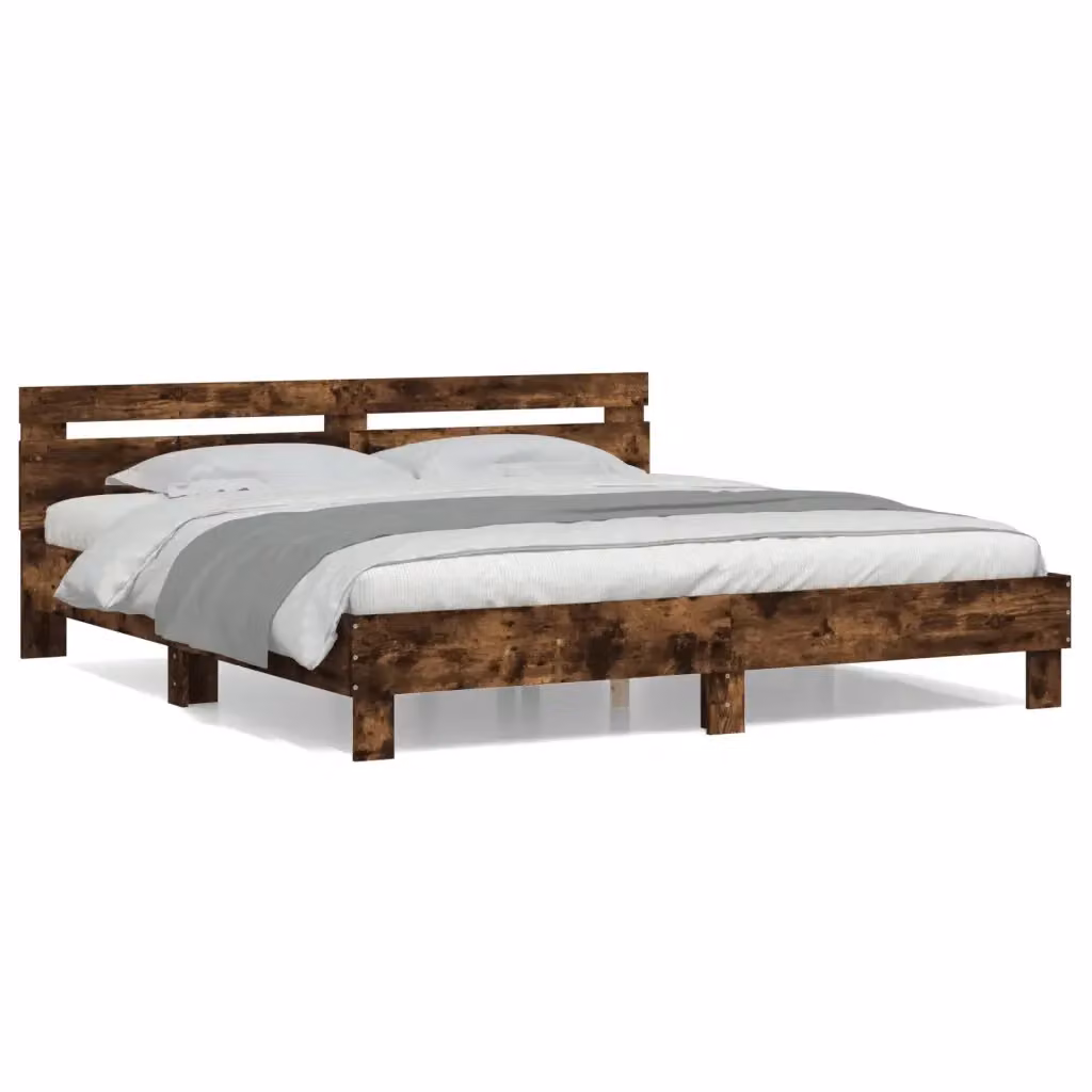 Letto con Testiera vidaXL in Rovere Fumo e Legno Multistrato, L: 180 cm, P: 200 cm, H: 70 cm – 2