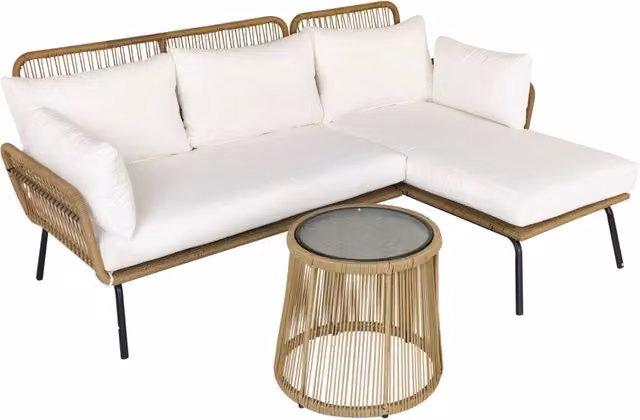 Set da Giardino in Rattan Sintetico Crema e Caffè con Divano Angolare e Tavolino, Robusto e Moderno per Esterni