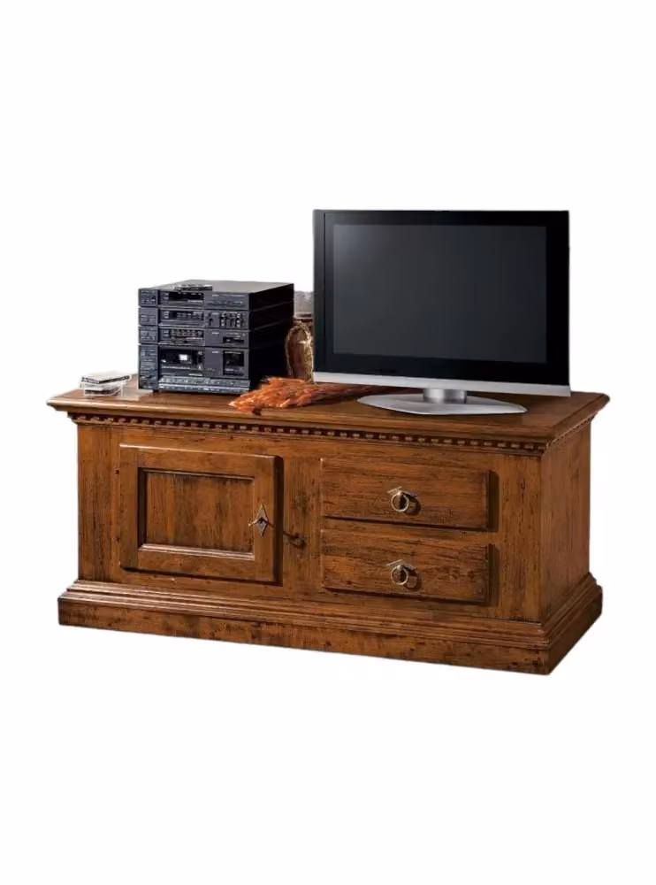 Porta TV classico in legno con 2 cassetti e 1 anta color noce Mobili 2G L: 141 cm, P: 50 cm, H: 60 cm