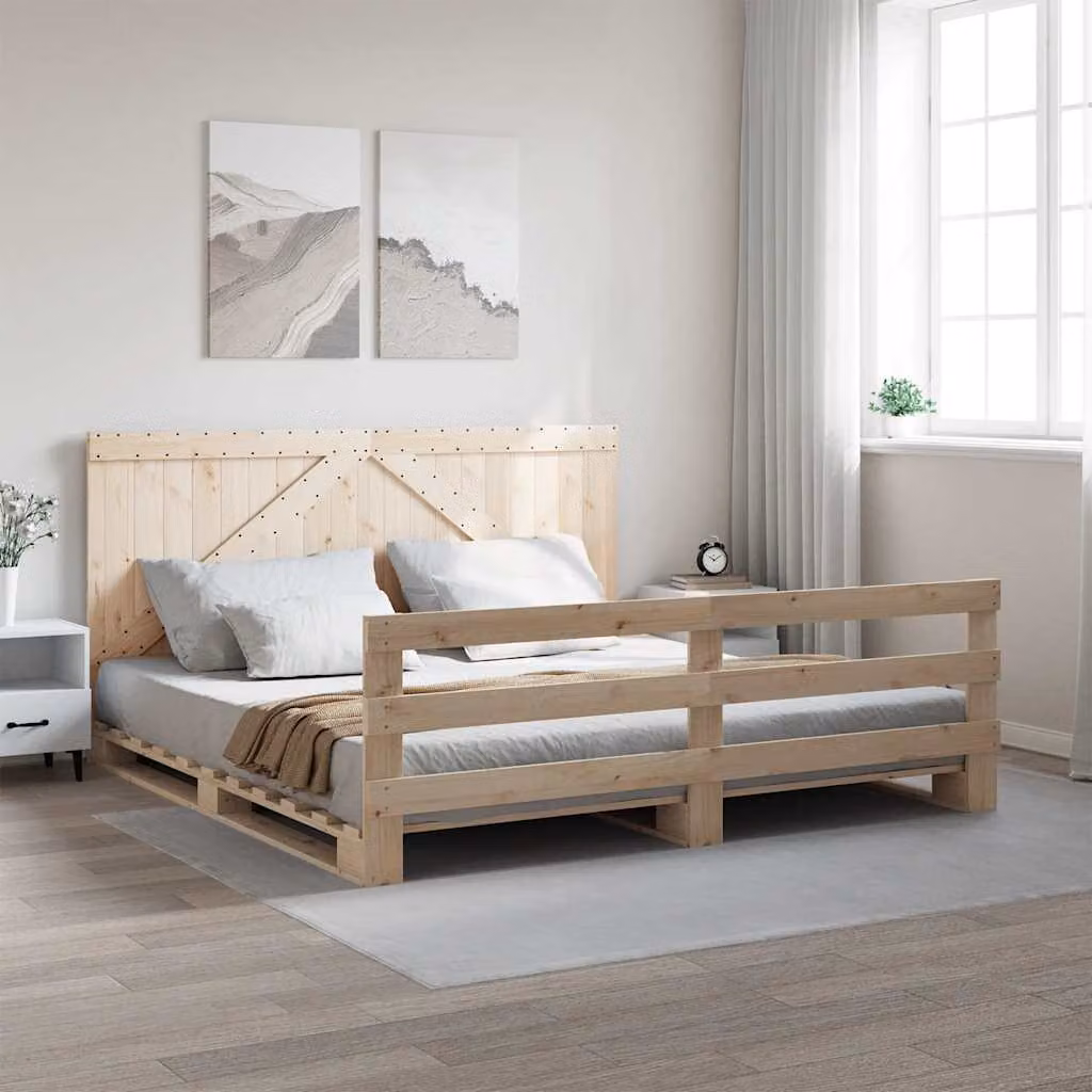 vidaXL Giroletto con Testiera in Legno Massello di Pino Marrone, L/P: 200 x 200 cm