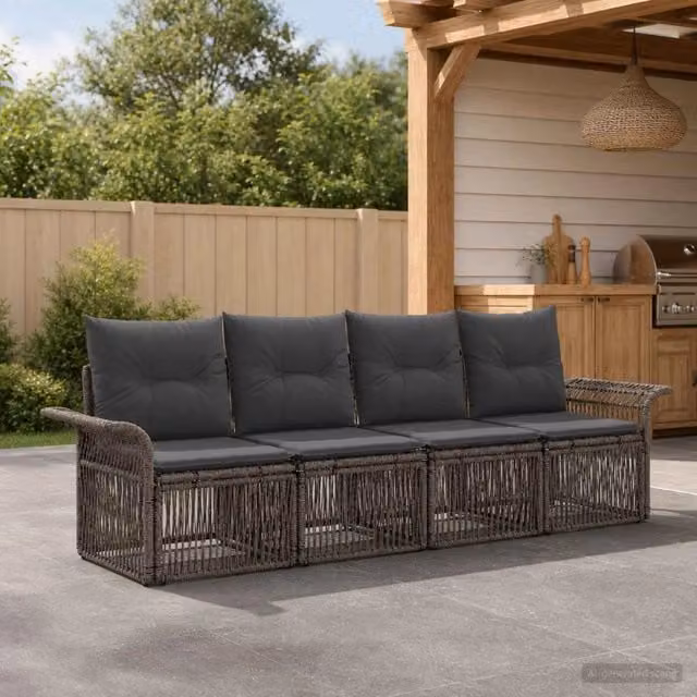 Set Divano da Giardino 4 pz Grigio polyrattan 3434753