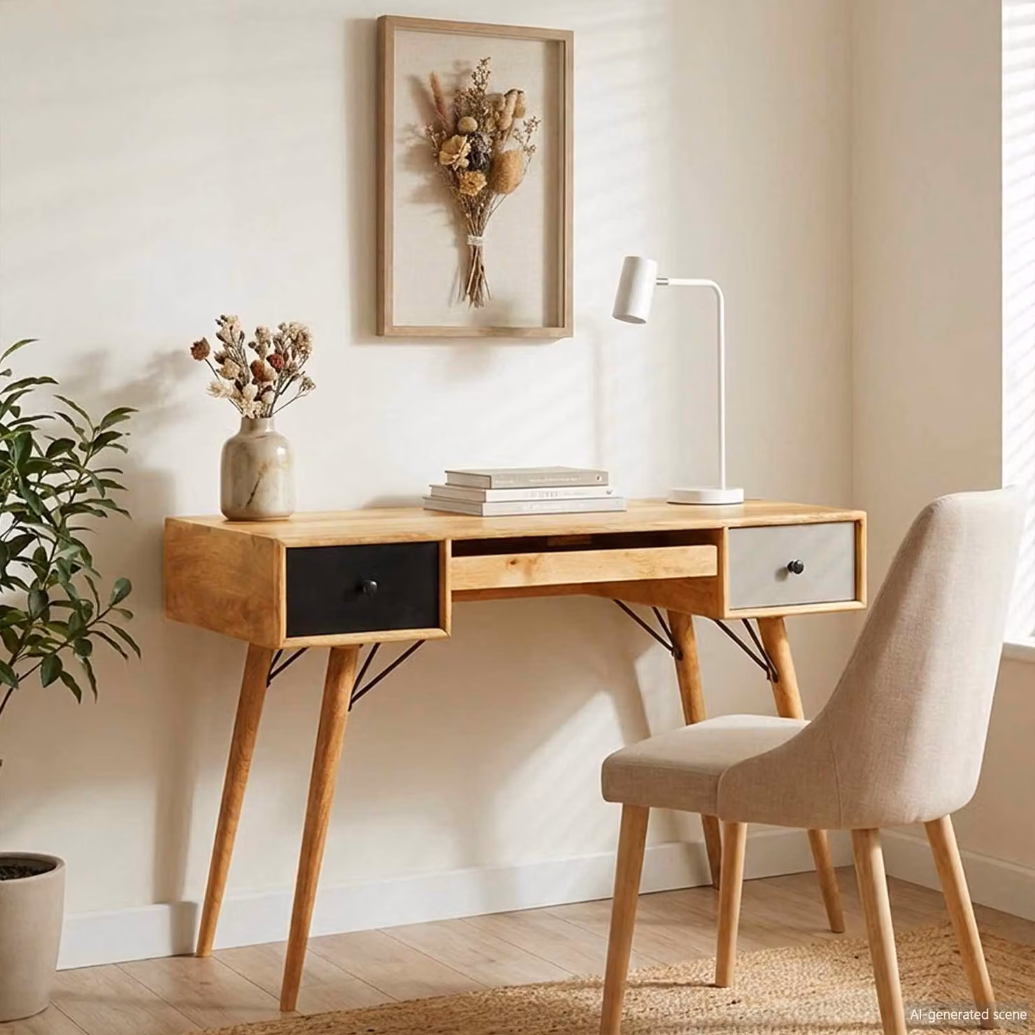 Scrivania moderna vidaXL in legno di mango massello marrone L: 110 cm, P: 55 cm, H: 76 cm