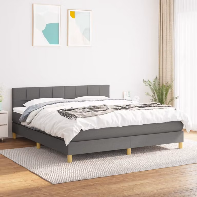 The Living Store Letto a molle con materasso grigio scuro 160x200 cm in tessuto