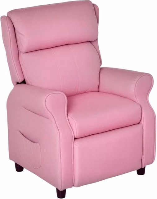Poltrona reclinabile per bambini ULEVR rosa con poggiapiedi e schienale regolabili, rivestimento in lino