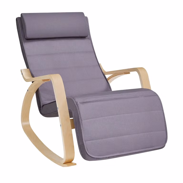 Sedia a Dondolo in Legno, Grigio Chiaro + Naturale