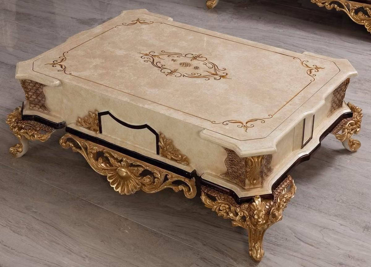 Casa Padrino tavolino barocco crema / beige / nero / oro - Sontuoso tavolo da salotto in stile barocco - Mobili da salotto in stile barocco - Mobili barocchi - Mobili in stile barocco