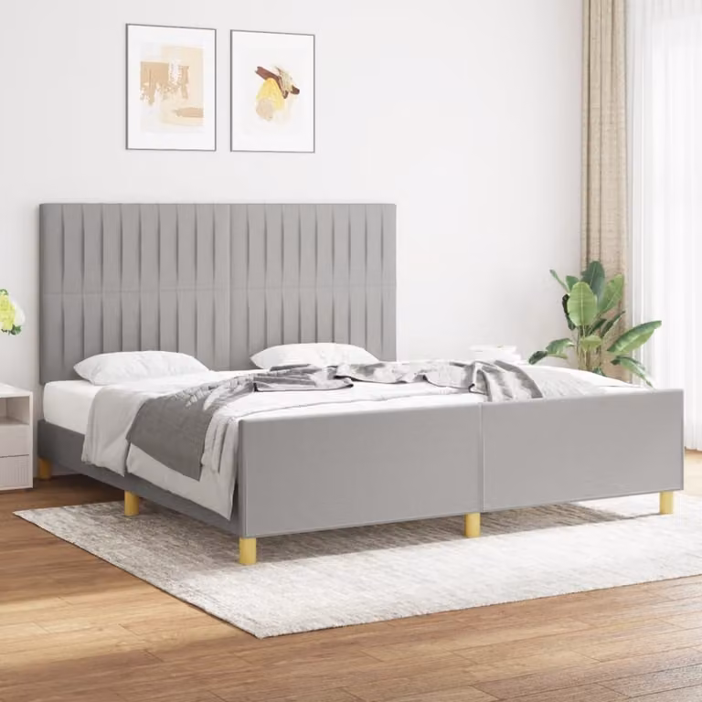 The Living Store Struttura letto con testiera in tessuto grigio chiaro 180x200 cm