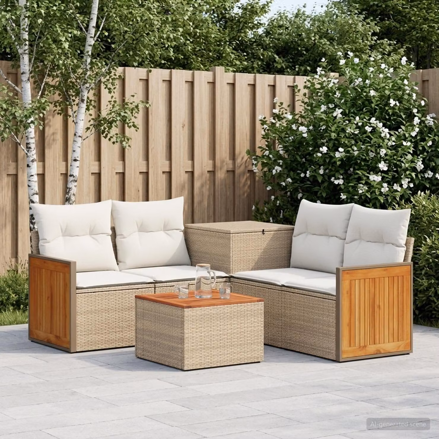 Set di divani da giardino vidaXL 6 pezzi in stile moderno beige e bianco crema con struttura in metallo e cuscini inclusi