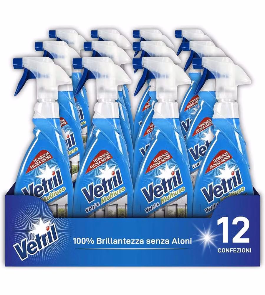 Vetril Detergente Spray Multiuso Ammoniaca 650ml per Vetri e Superfici