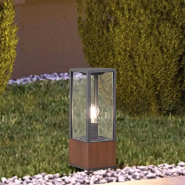 LÚZETE Lanterna Esterna Moderna in Legno e Vetro con Attacco E27, IP44, Altezza: 40 cm – 1